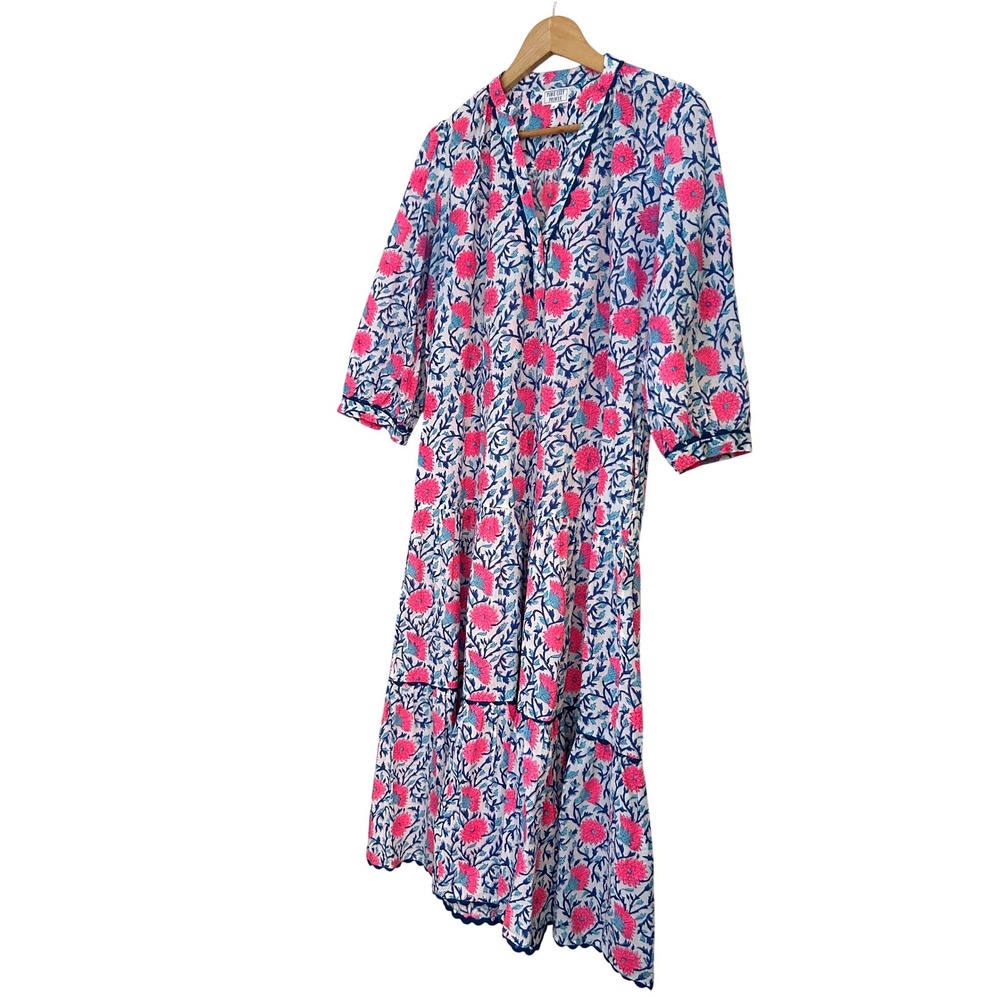 Pink City Prints Floral Block Print Cotton Midi Dress Pink‎ Blue Boho Small - Picture 2 of 9